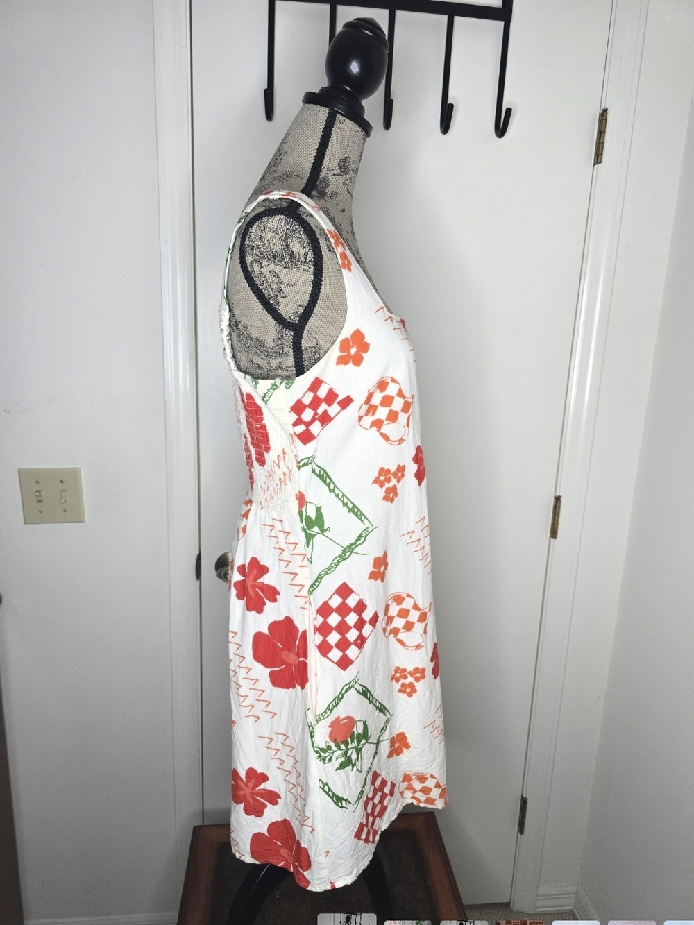 Japna White Mini Dress with Red & Green Floral Patchwork - Picture 3 of 7
